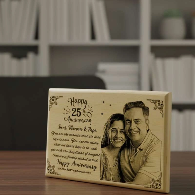 Customized 25th Anniversary Engraved Wooden Photo Frame for Parents - Image 4