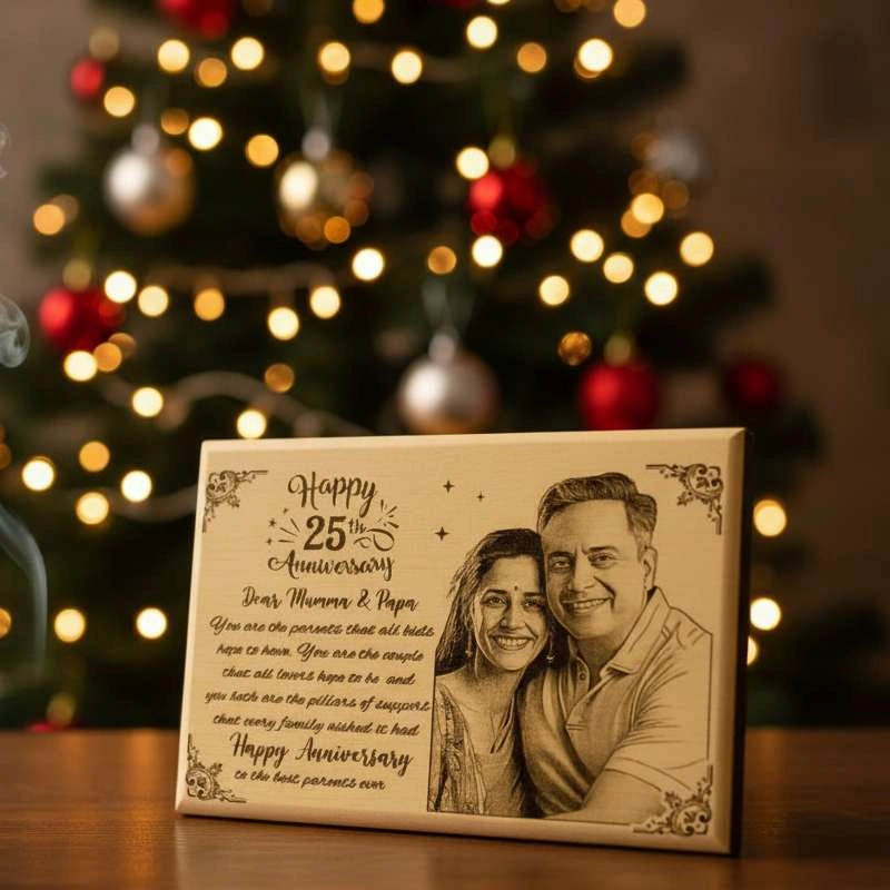 Customized 25th Anniversary Engraved Wooden Photo Frame for Parents - Image 2